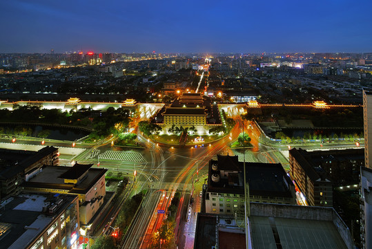 西安城墙长乐门古建筑风光夜景