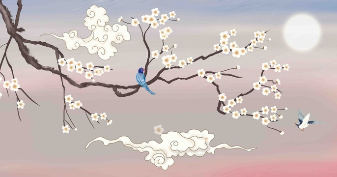 梅花水墨掛畫