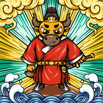 十二生肖牛國(guó)潮插畫