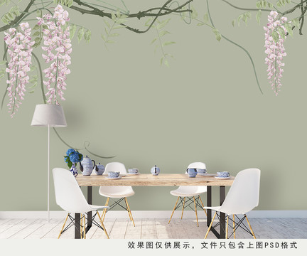 手繪插畫(huà)壁畫(huà)背景墻紫氣東來(lái)