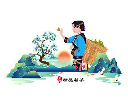 采茶包装形象插画