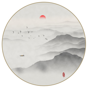 圆形山水画