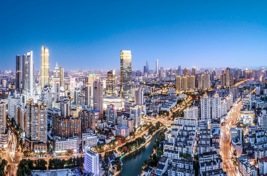 航拍江苏无锡城市建筑景观夜景