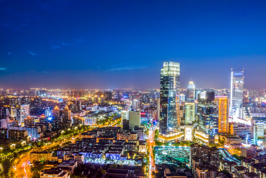 航拍江苏无锡城市景观夜景