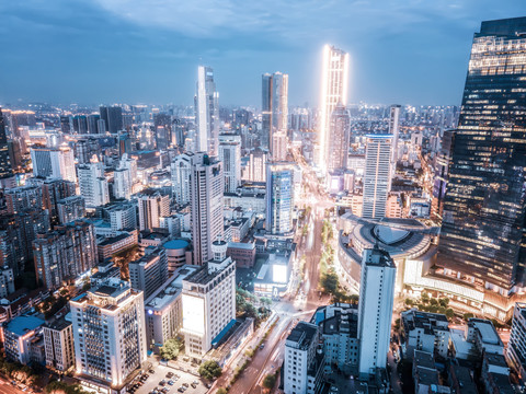 航拍江苏无锡城市摩天大楼夜景