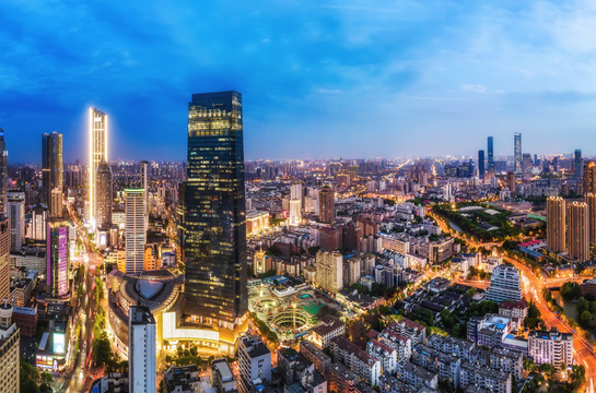 航拍江苏无锡建筑景观夜景