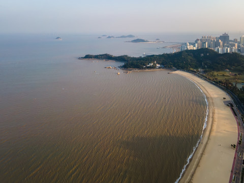 航拍广东珠海城市海岸线