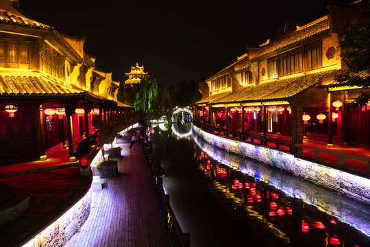 江北水乡运河古城台儿庄夜景