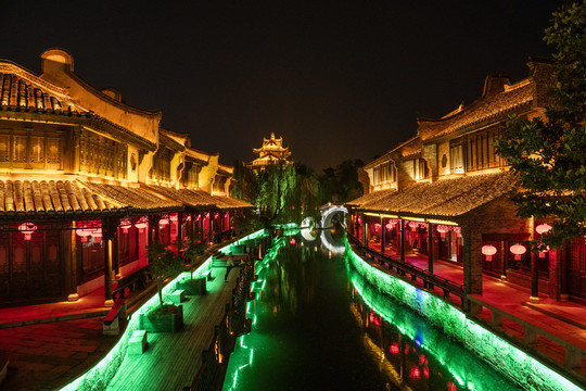 江北水乡运河古城台儿庄夜景