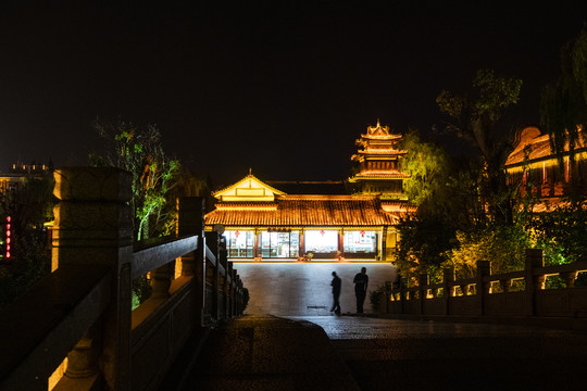 江北水乡运河古城夜景