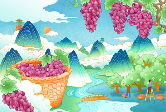水晶葡萄包裝插畫