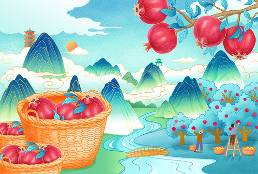 石榴包裝插畫