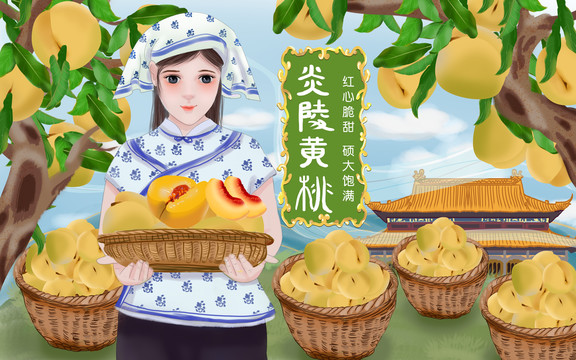 黃桃包裝插畫