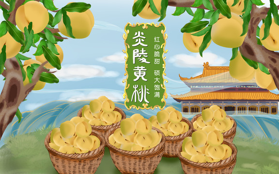 黃桃包裝插畫