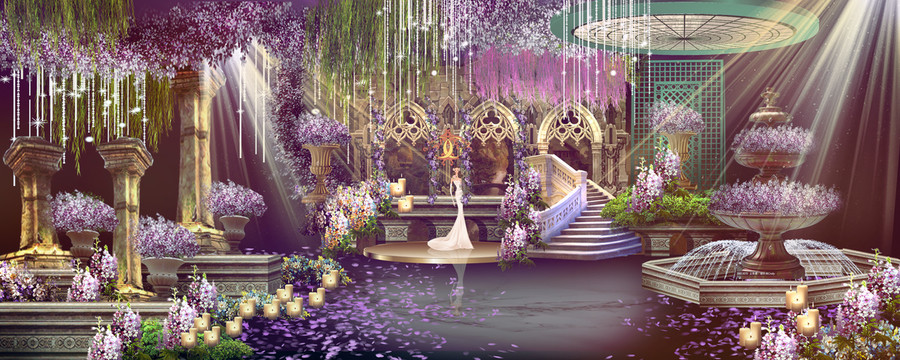 粉紫花园庄园欧式婚礼迎宾区