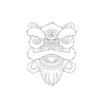國潮醒獅線稿