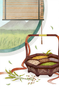 芒種季節(jié)風(fēng)景小物插畫