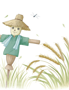 小滿稻草人麥子風(fēng)景插畫