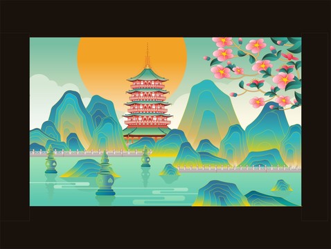 西湖插畫(huà)