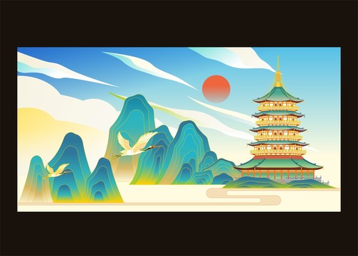 西湖插畫