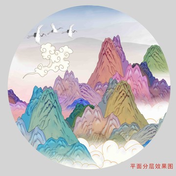 軟膜玄關(guān)國潮山水裝飾掛畫