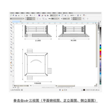 拳击台cdr平面图立面图