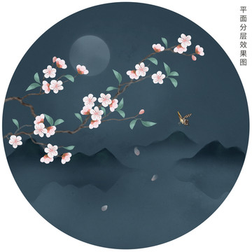 桃花花鳥裝飾畫