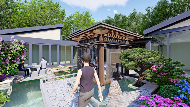 新中式庭院景观设计方案效果图