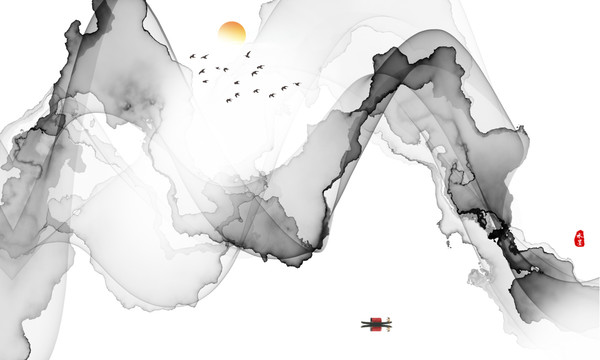 高端背景墙水墨山水图