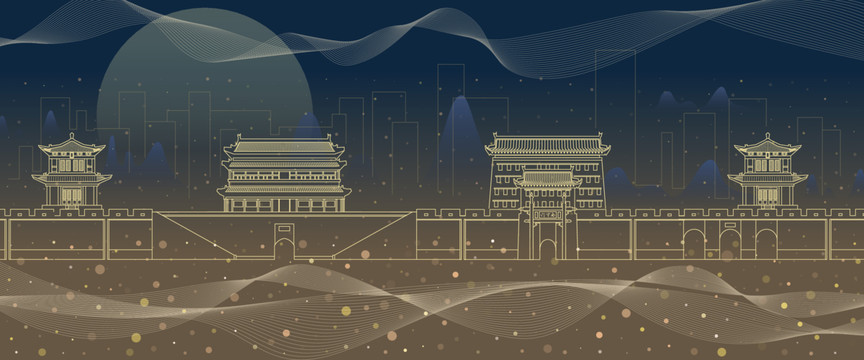 古城墻國潮插畫