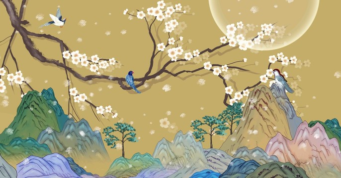 國(guó)潮花鳥(niǎo)背景