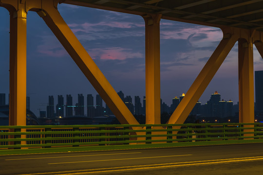 在杨泗港长江大桥上看武汉夜景