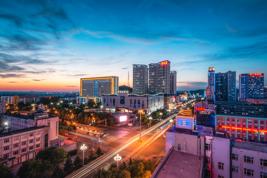 东北黑龙江七台河城市夜景