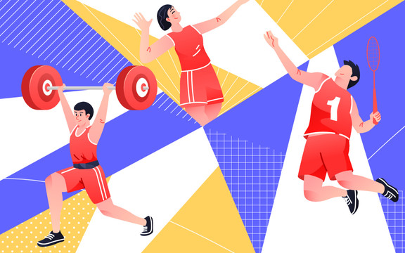 奧運會運動員體育比賽奪冠插畫