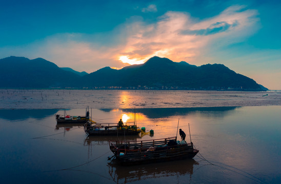 福建霞浦滩涂凌晨风光