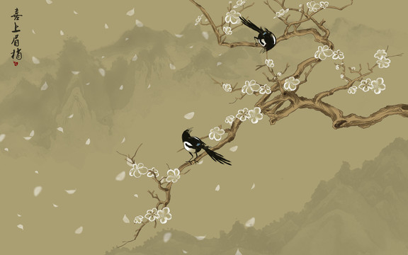 梅花國(guó)畫花鳥(niǎo)