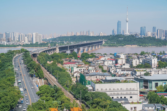 俯瞰武汉城市建筑天际线都市风光