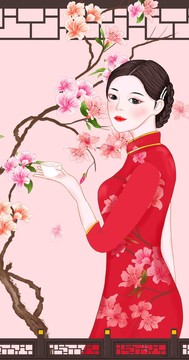 桃花古装美女插画