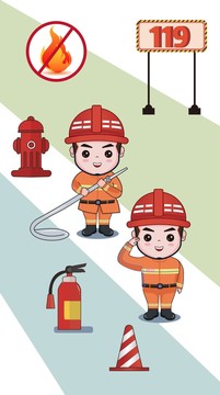 豎版消防員火警卡通形象矢量插畫