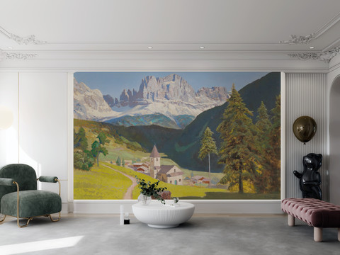 艺术客厅墙布壁画背景效果图