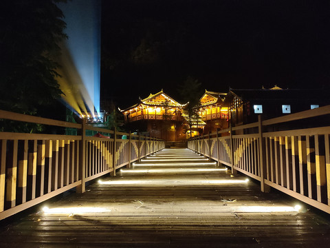 车溪老街仿古木楼夜景亮化