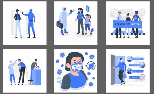疫情防控人物插畫
