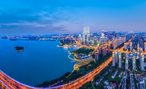 航拍苏州城市夜景