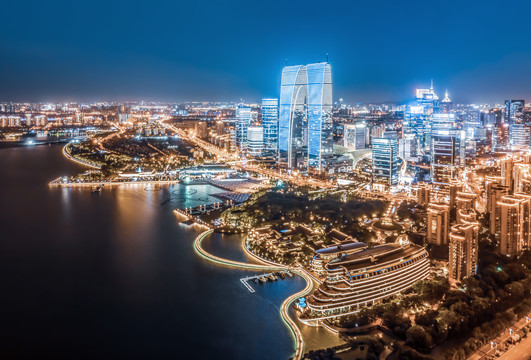 航拍苏州城市景观夜景