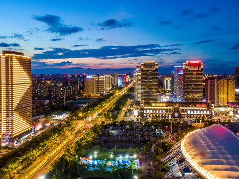 航拍江苏南通城市景观夜景