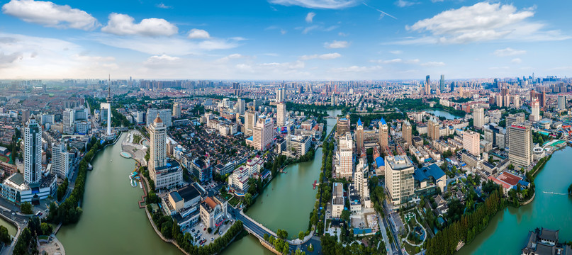 航拍江苏南通城市景观全景