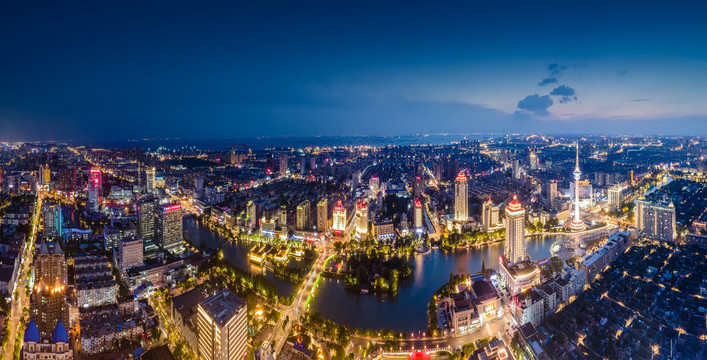 航拍江苏南通城市景观夜景