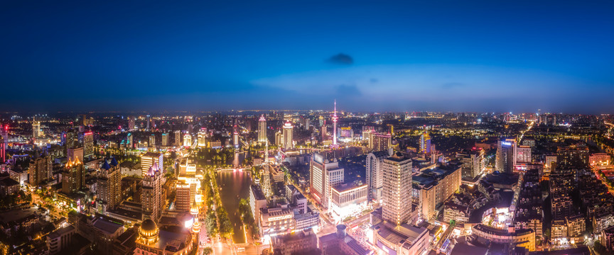 航拍江苏南通夜景全景