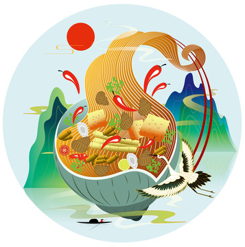 螺螄粉插畫矢量分層手繪國潮風(fēng)