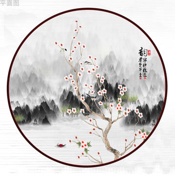圓形花鳥裝飾畫